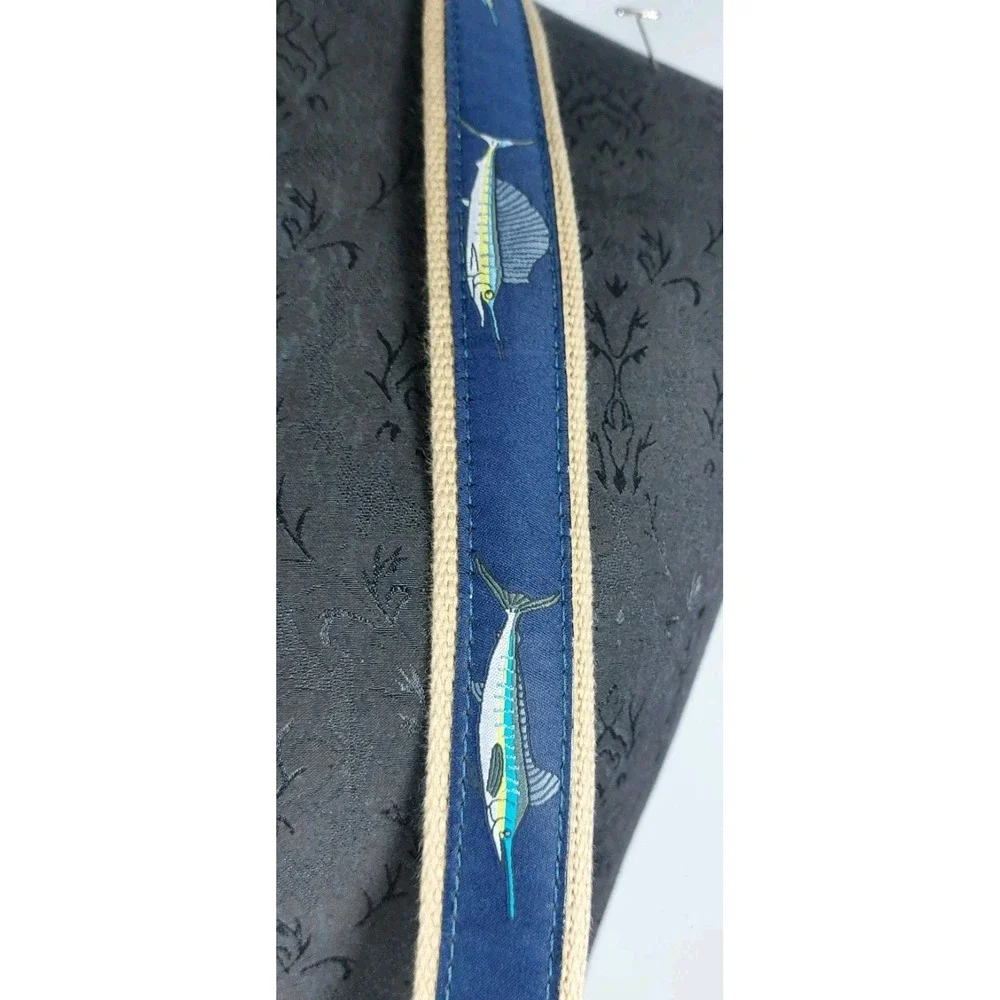 World Wide Sportsman Marlin Ribbon Belt Size 44 Blue On Brown Leather USA